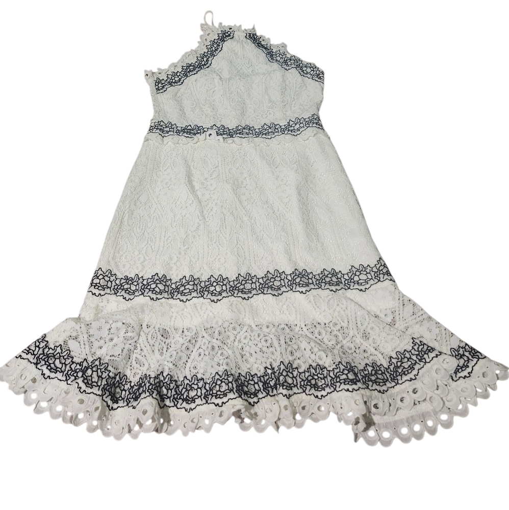 Foxiedox White Lace Halter Dress with Black Details - S